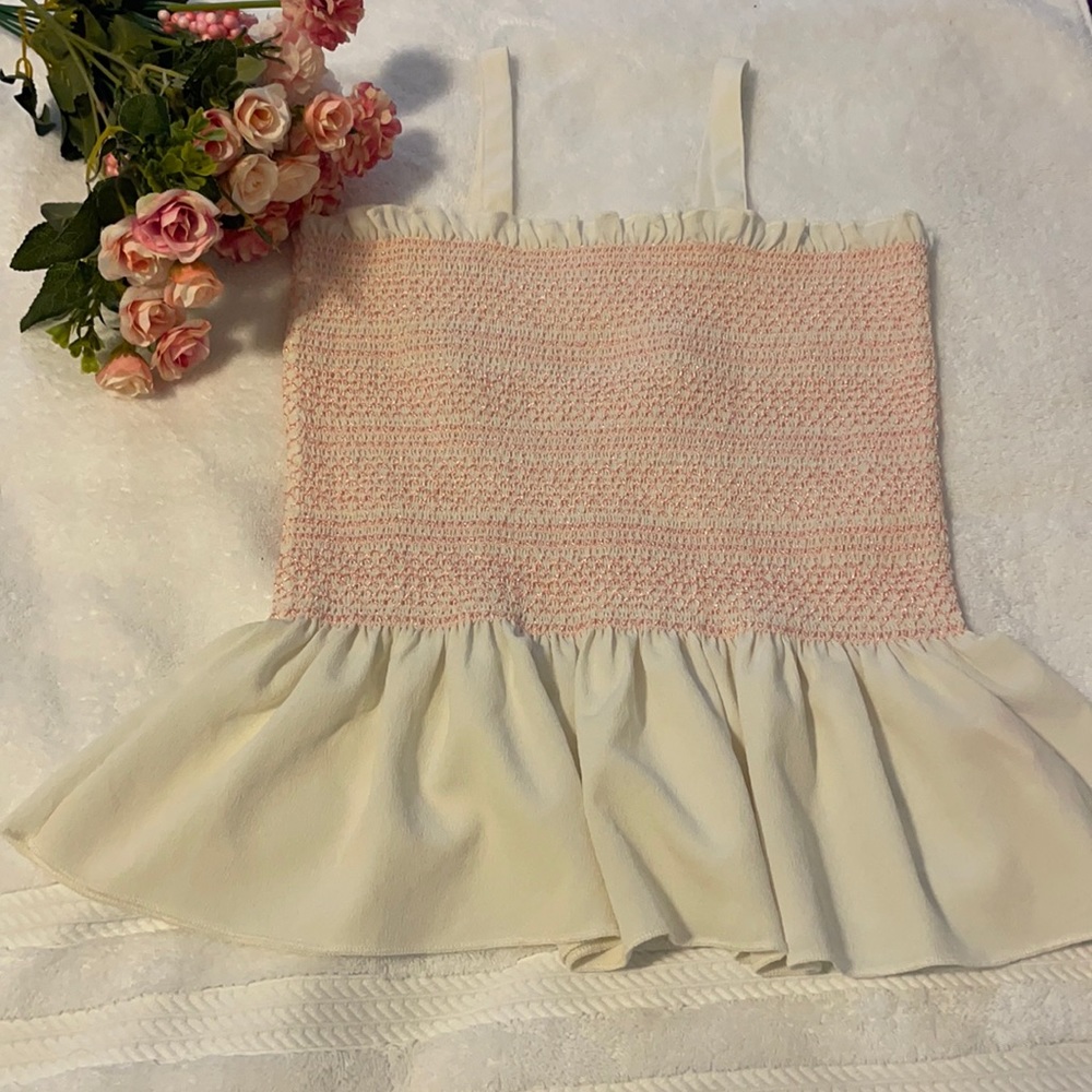 Poof girl pink and white tank top Large